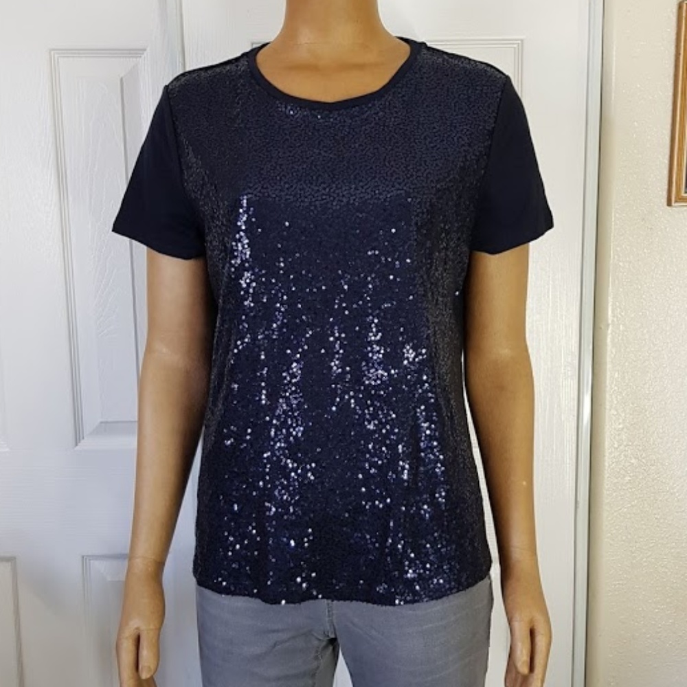 Tommy Hilfiger Sequin-Front T-Shirt Sky Captain XL